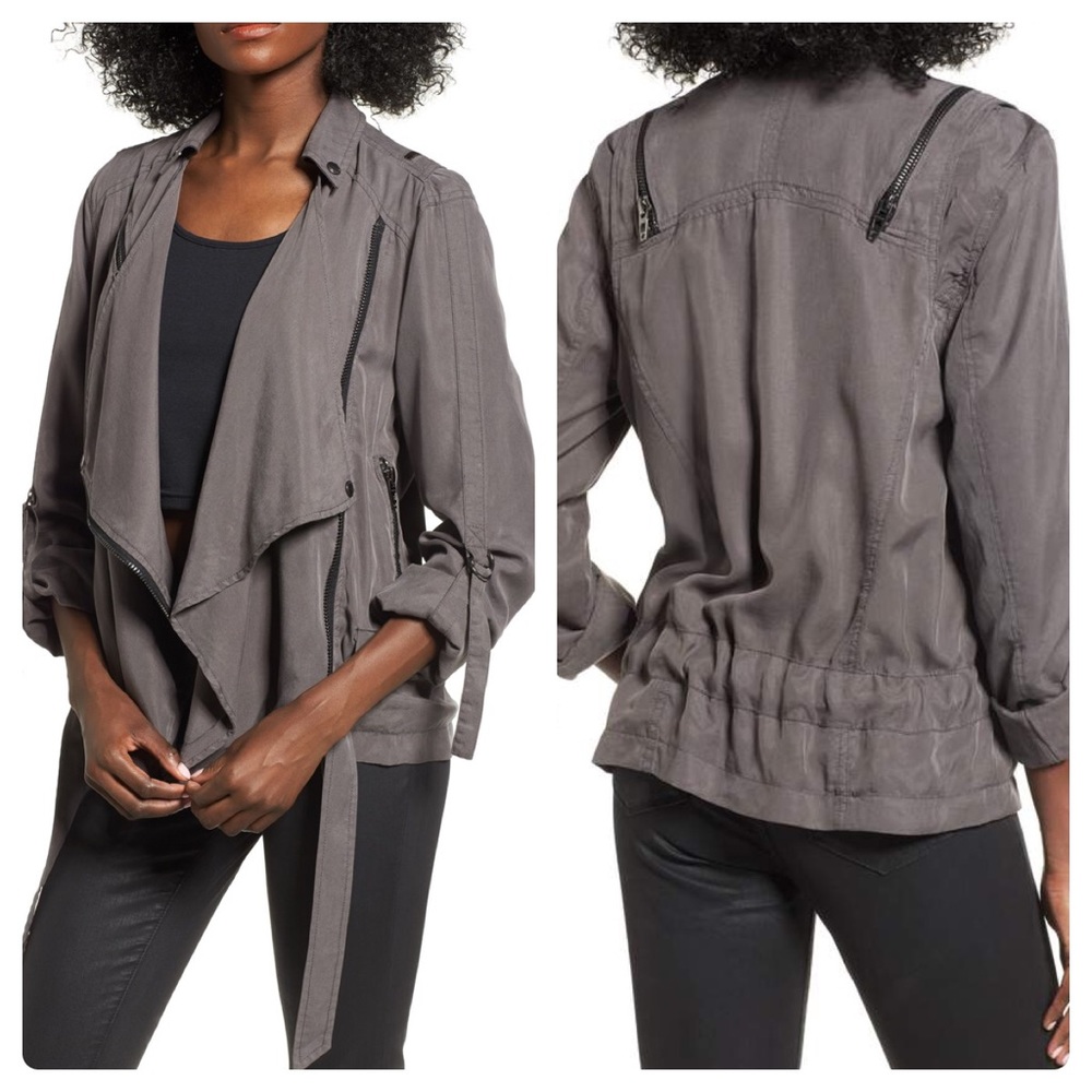 Blank NYC Gray Drape Moto Tie Jacket